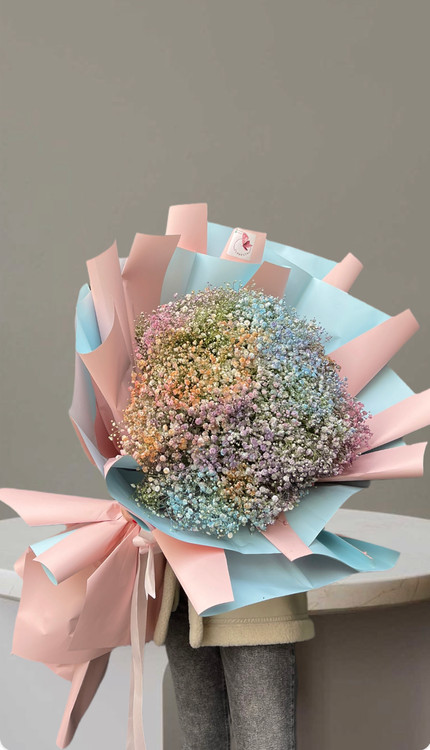 خرید دسته گل ژیپسوفیلا با کاغذپیچی در رنگبندی کامل گل فلورسا