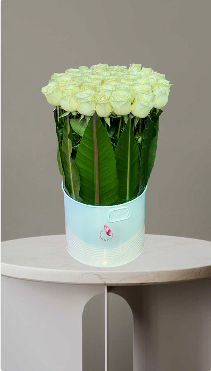 باکس گل رز سفید در گلفروشی آنلاین تهران-فلورسا